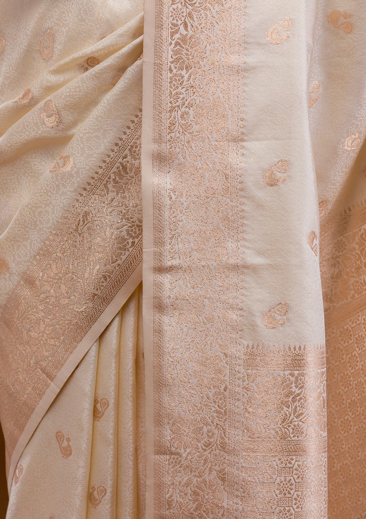 Cream Zariwork Art Silk Saree-Koskii