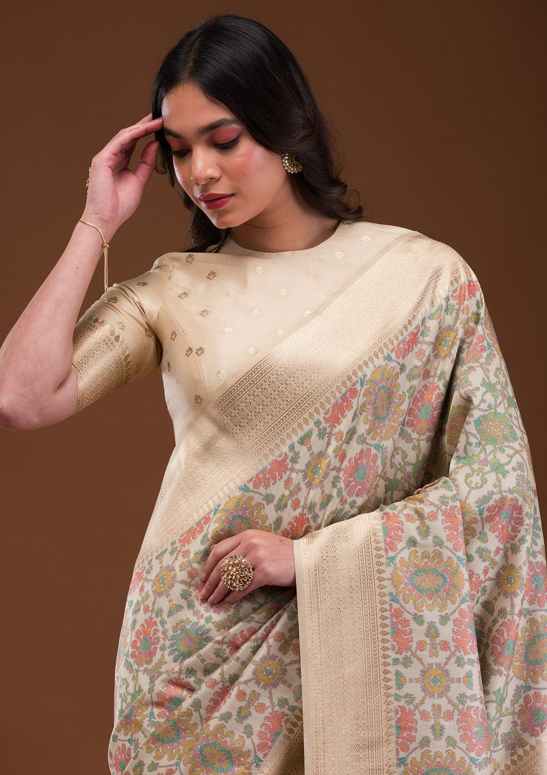 Peach Stonework Net Designer Saree-Koskii