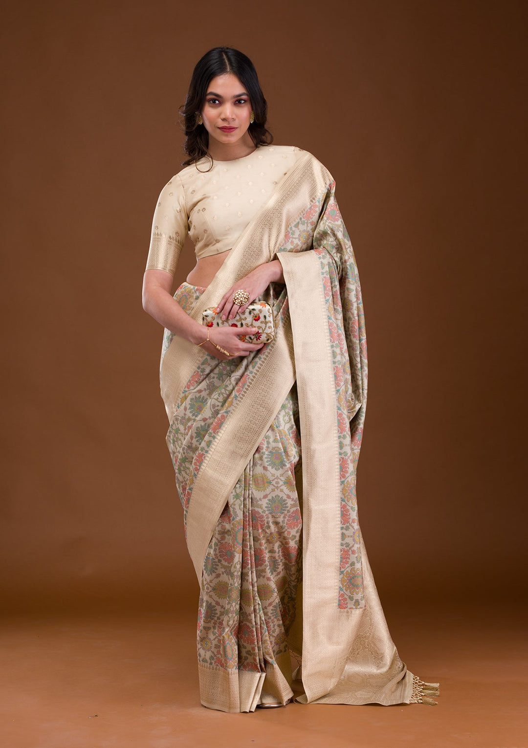Peach Stonework Net Designer Saree-Koskii