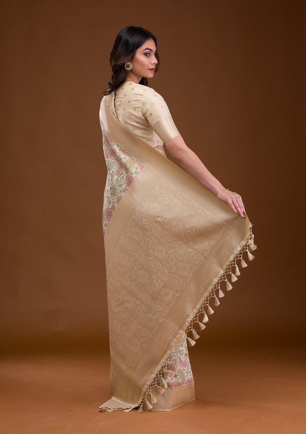 Peach Stonework Net Designer Saree-Koskii