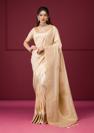 Cream Zariwork Art Silk Saree