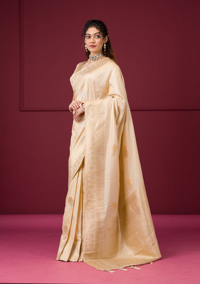 Cream Zariwork Art Silk Saree