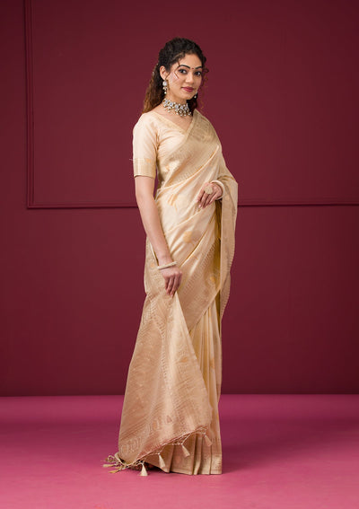 Cream Zariwork Art Silk Saree