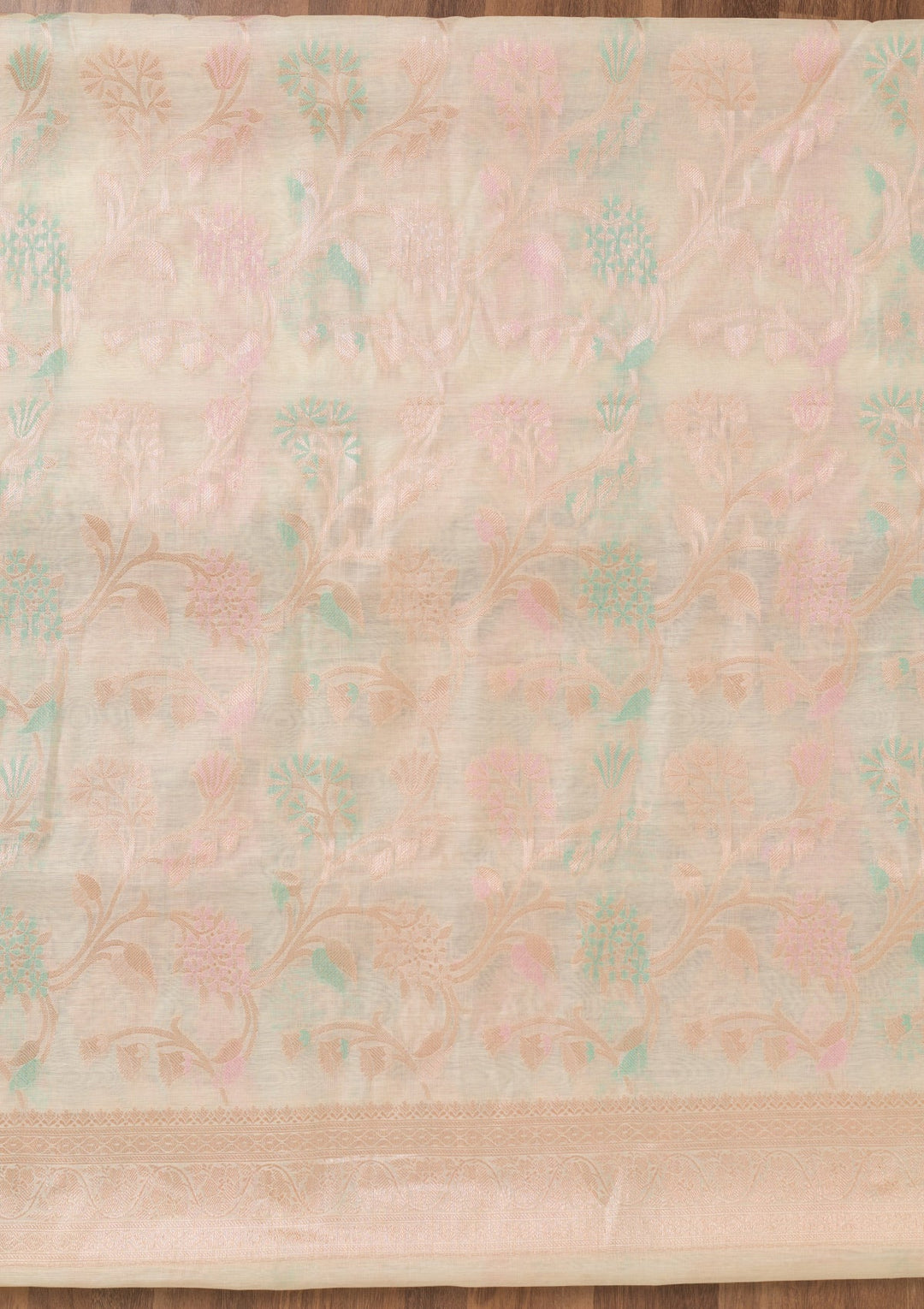 Cream Zariwork Banarasi Unstitched Salwar Suit-Koskii
