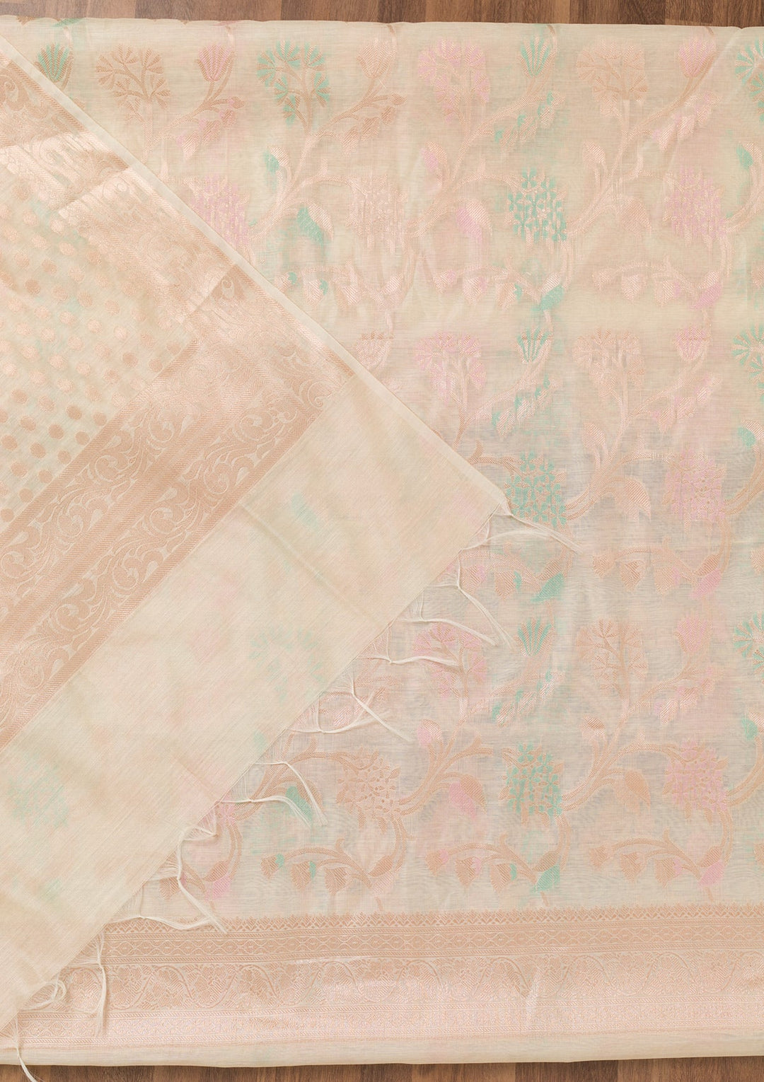 Cream Zariwork Banarasi Unstitched Salwar Suit-Koskii