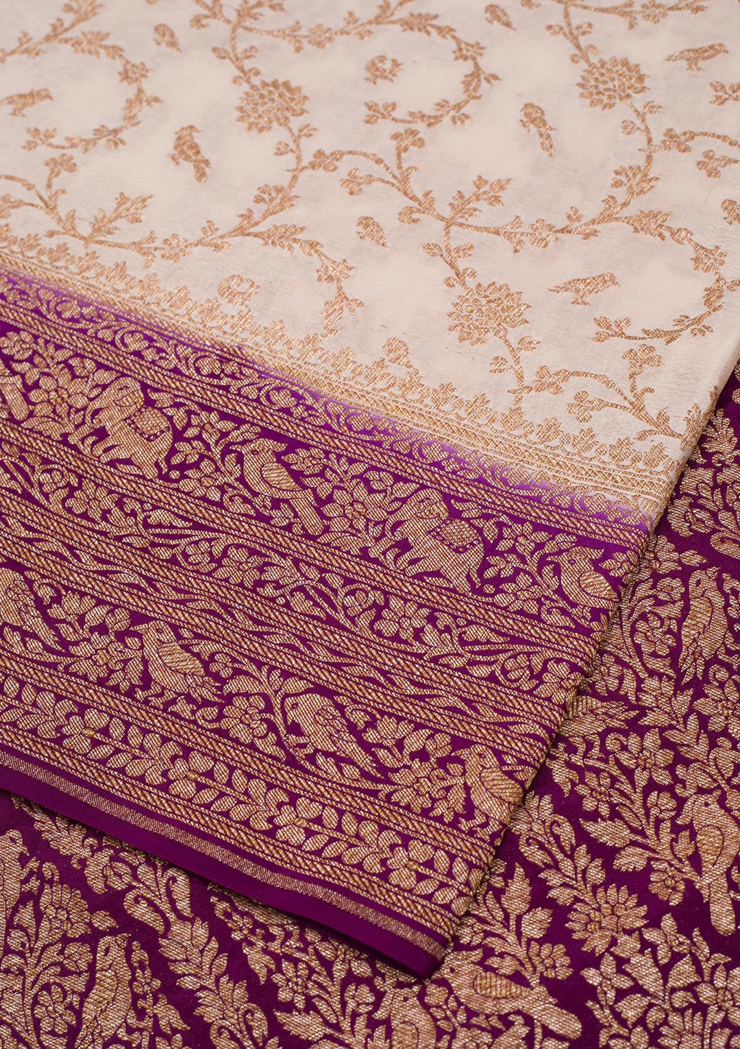 Cream Zariwork Banarasi Saree-Koskii