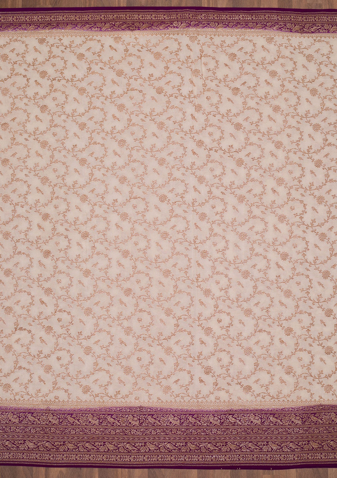 Cream Zariwork Banarasi Saree-Koskii