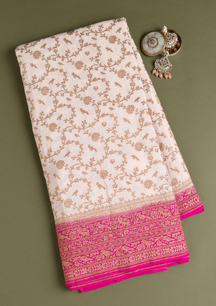 Cream Zariwork Banarasi Saree-Koskii