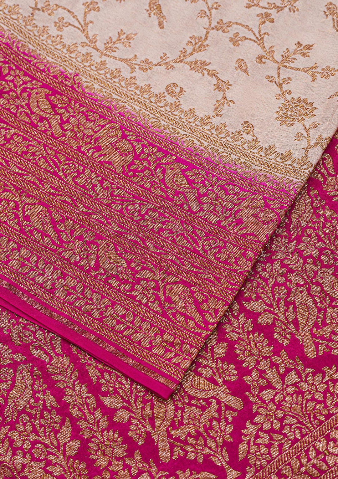 Cream Zariwork Banarasi Saree-Koskii