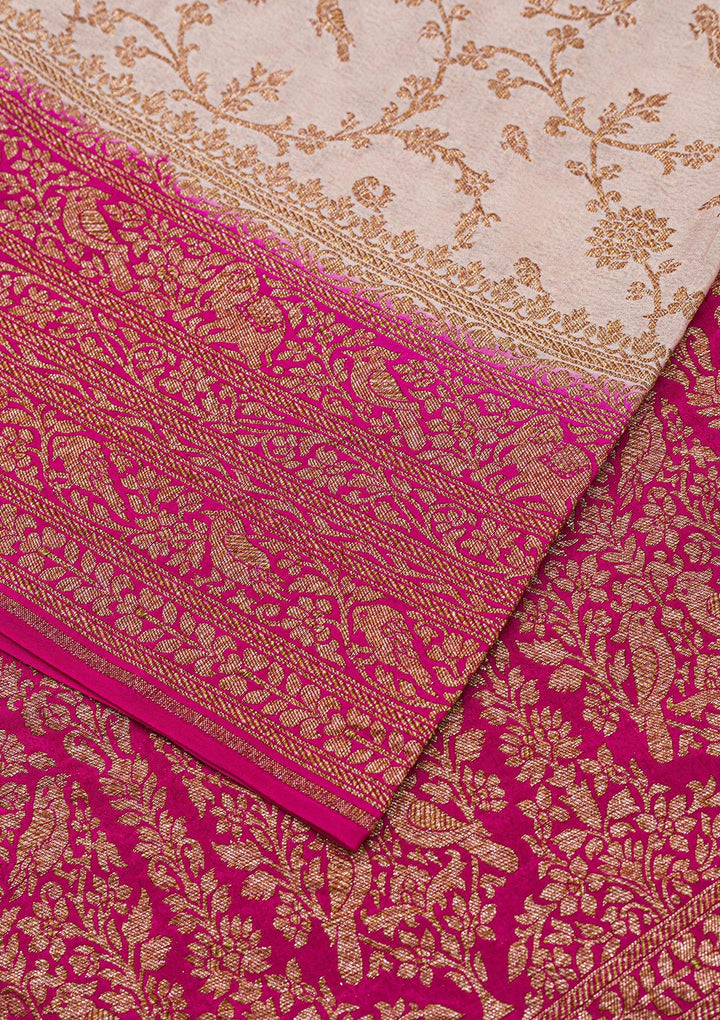 Cream Zariwork Banarasi Saree-Koskii