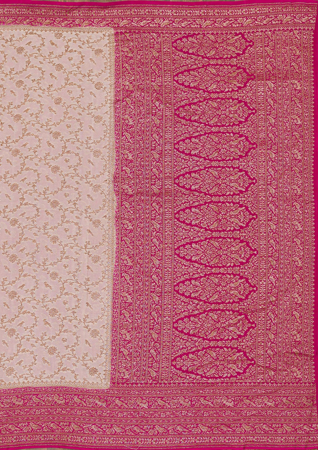 Cream Zariwork Banarasi Saree-Koskii