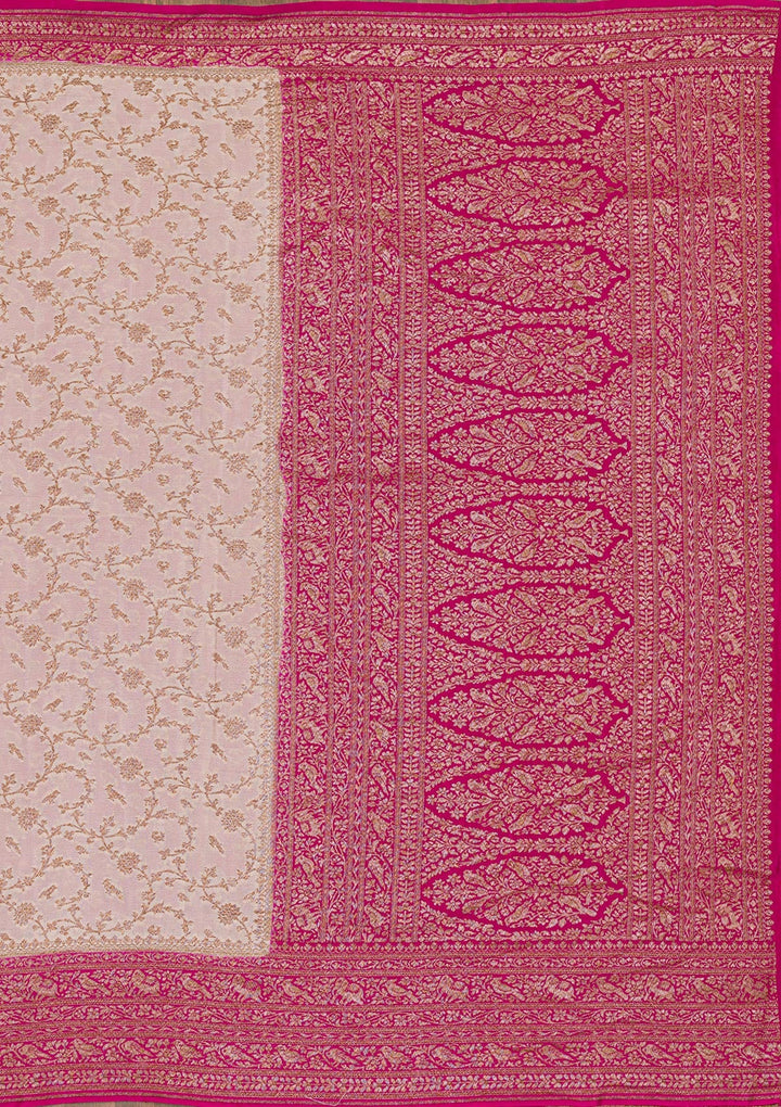 Cream Zariwork Banarasi Saree-Koskii