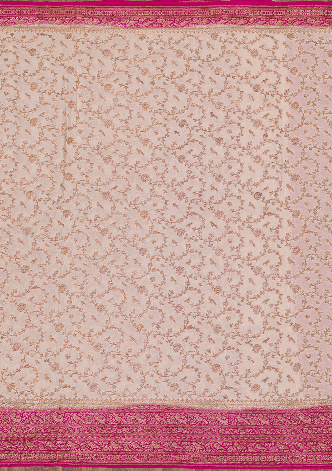 Cream Zariwork Banarasi Saree-Koskii