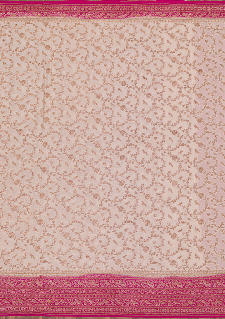 Cream Zariwork Banarasi Saree-Koskii