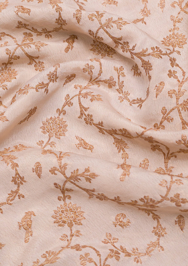 Cream Zariwork Banarasi Saree-Koskii