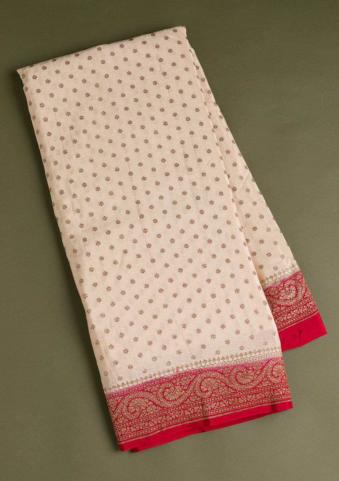 Cream Zariwork Banarasi Saree-Koskii