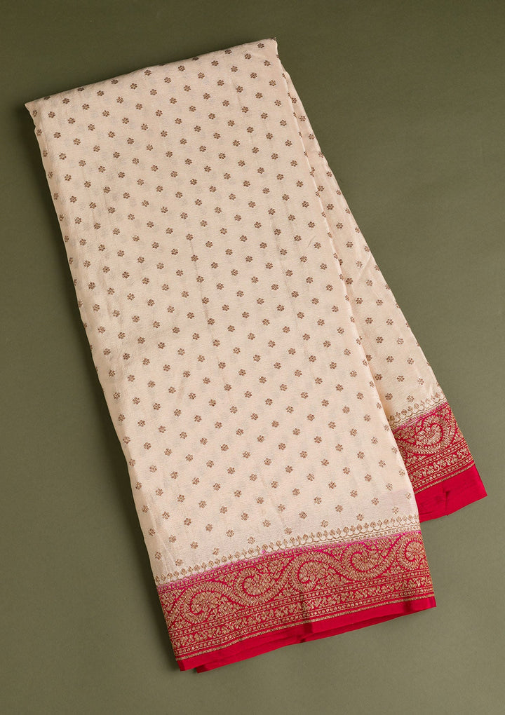 Cream Zariwork Banarasi Saree-Koskii