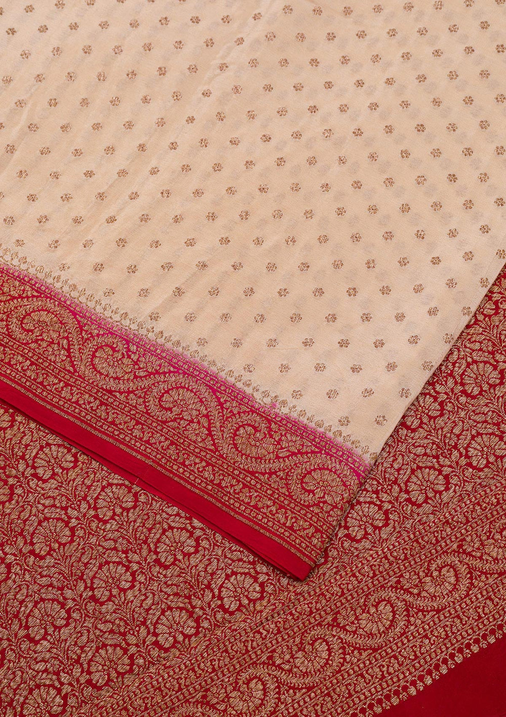 Cream Zariwork Banarasi Saree-Koskii