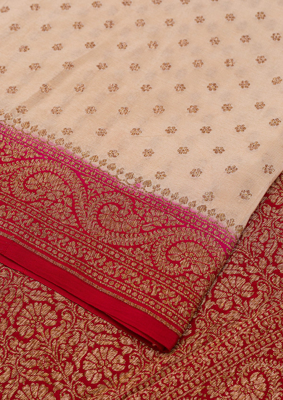 Cream Zariwork Banarasi Saree-Koskii