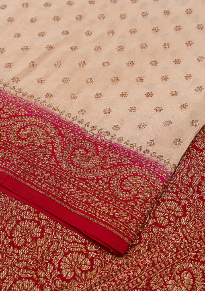 Cream Zariwork Banarasi Saree-Koskii
