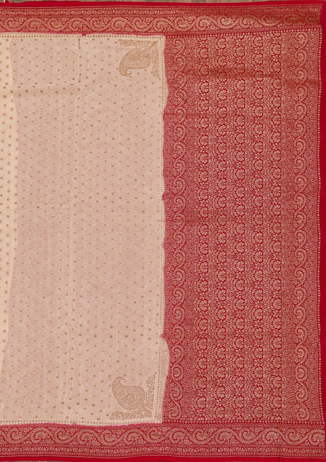 Cream Zariwork Banarasi Saree-Koskii