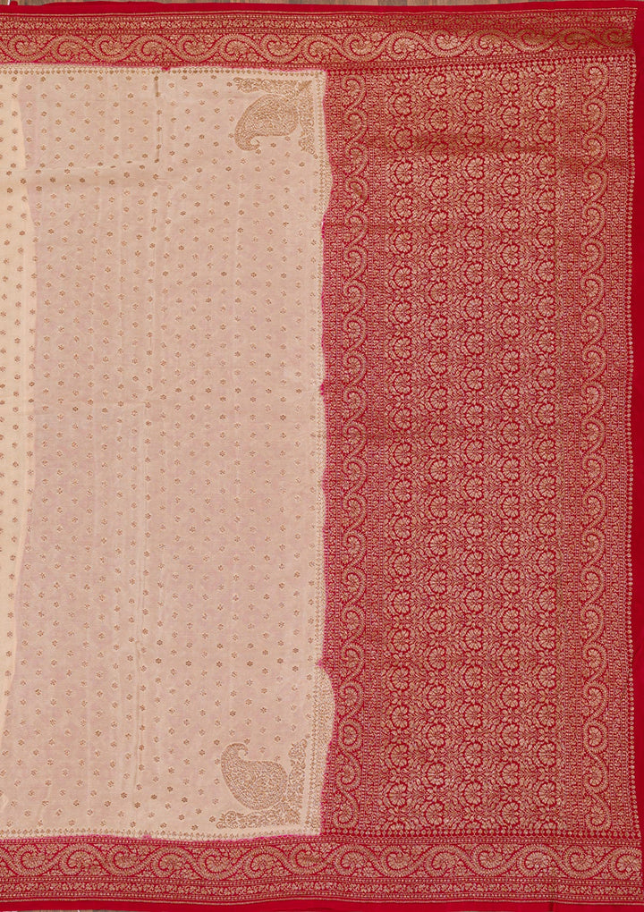 Cream Zariwork Banarasi Saree-Koskii