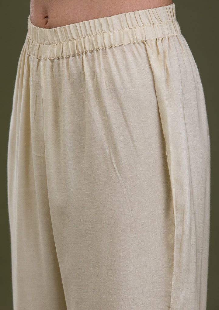 Cream Zariwork Crepe Readymade Salwar Suit-Koskii