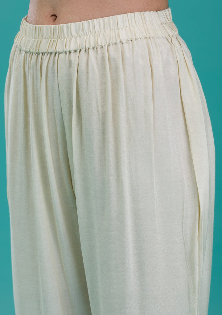 Cream Zariwork Crepe Readymade Salwar Suit-Koskii