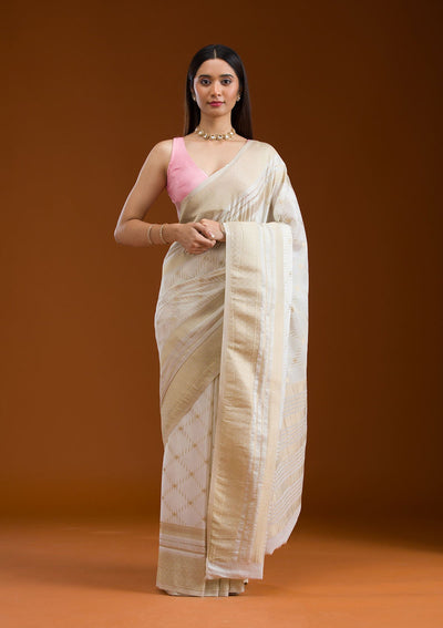 Cream Zariwork Georgette Saree-Koskii