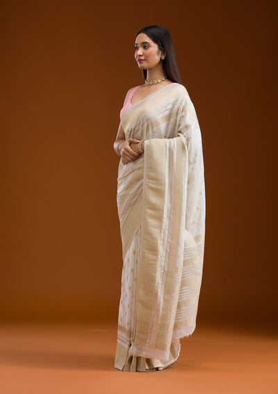 Cream Zariwork Georgette Saree-Koskii