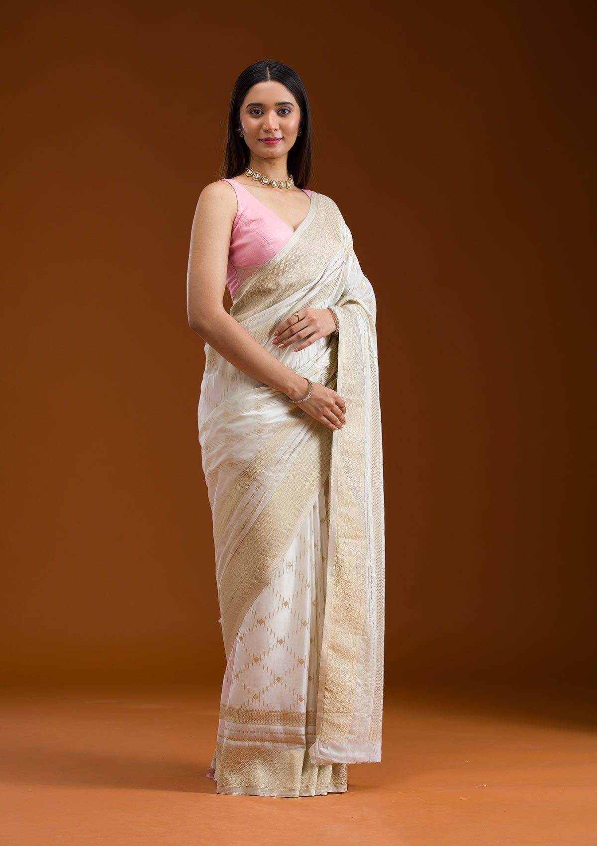 Cream Zariwork Georgette Saree-Koskii