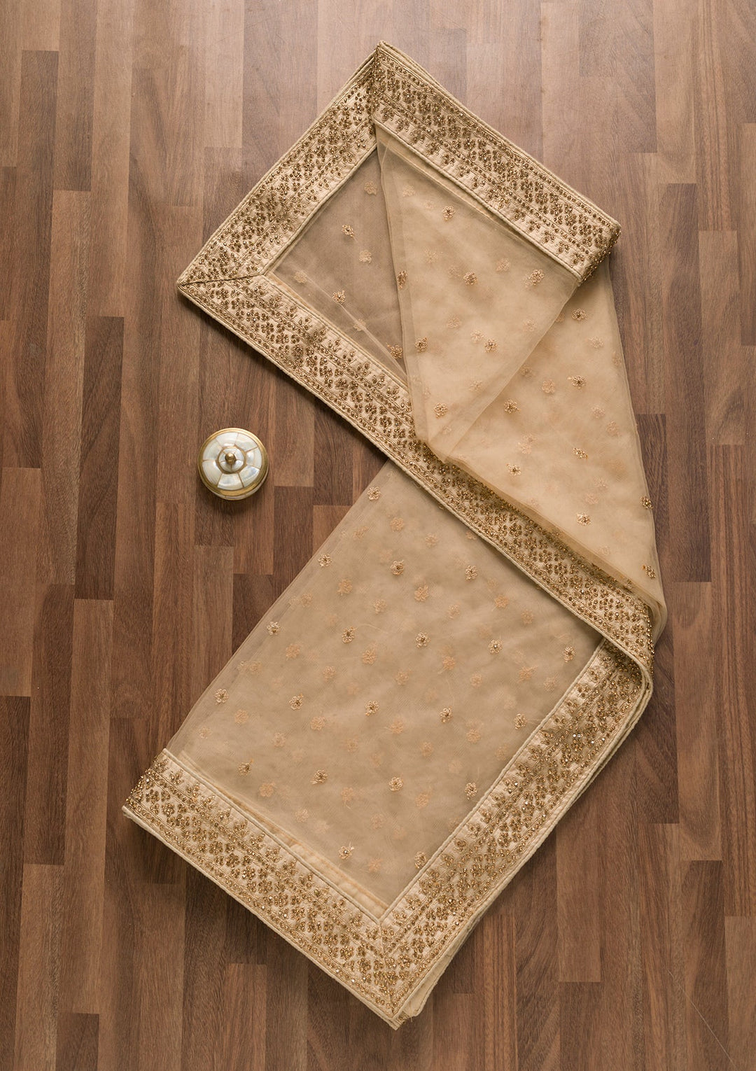 Cream Zariwork Net Dupatta-Koskii