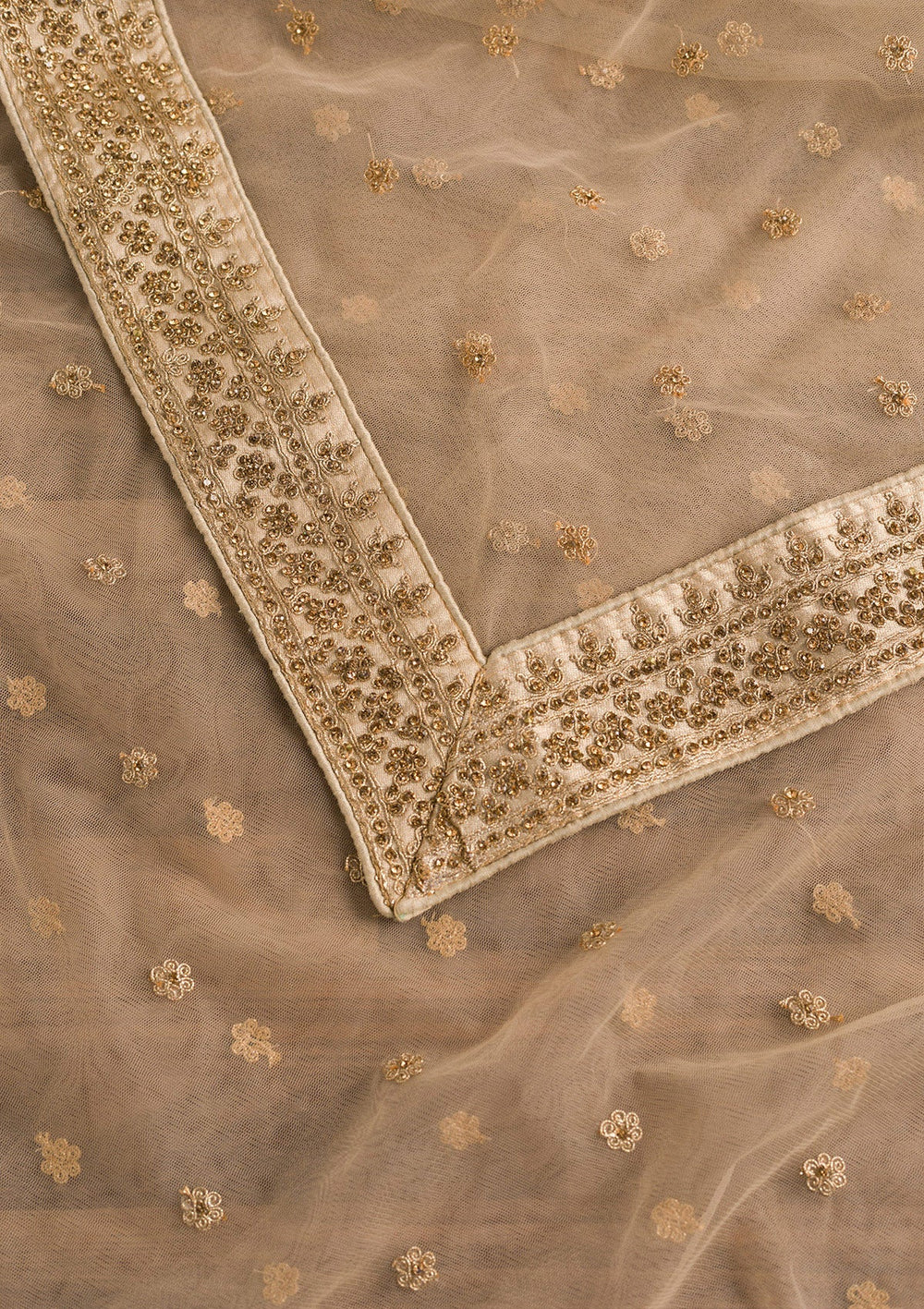 Cream Zariwork Net Dupatta-Koskii