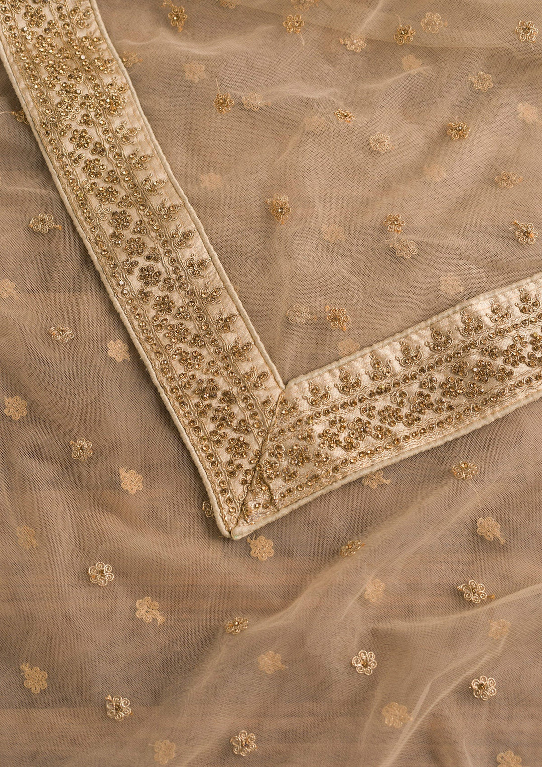 Cream Zariwork Net Dupatta-Koskii