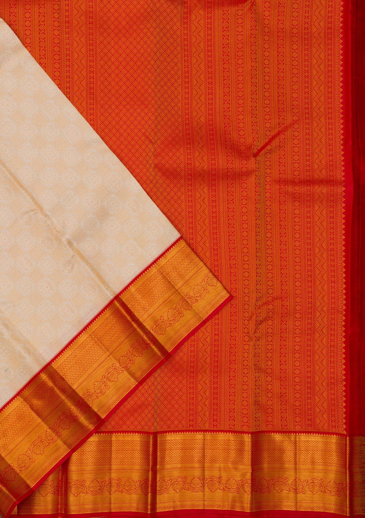 Cream Zariwork Pure Silk Saree-Koskii