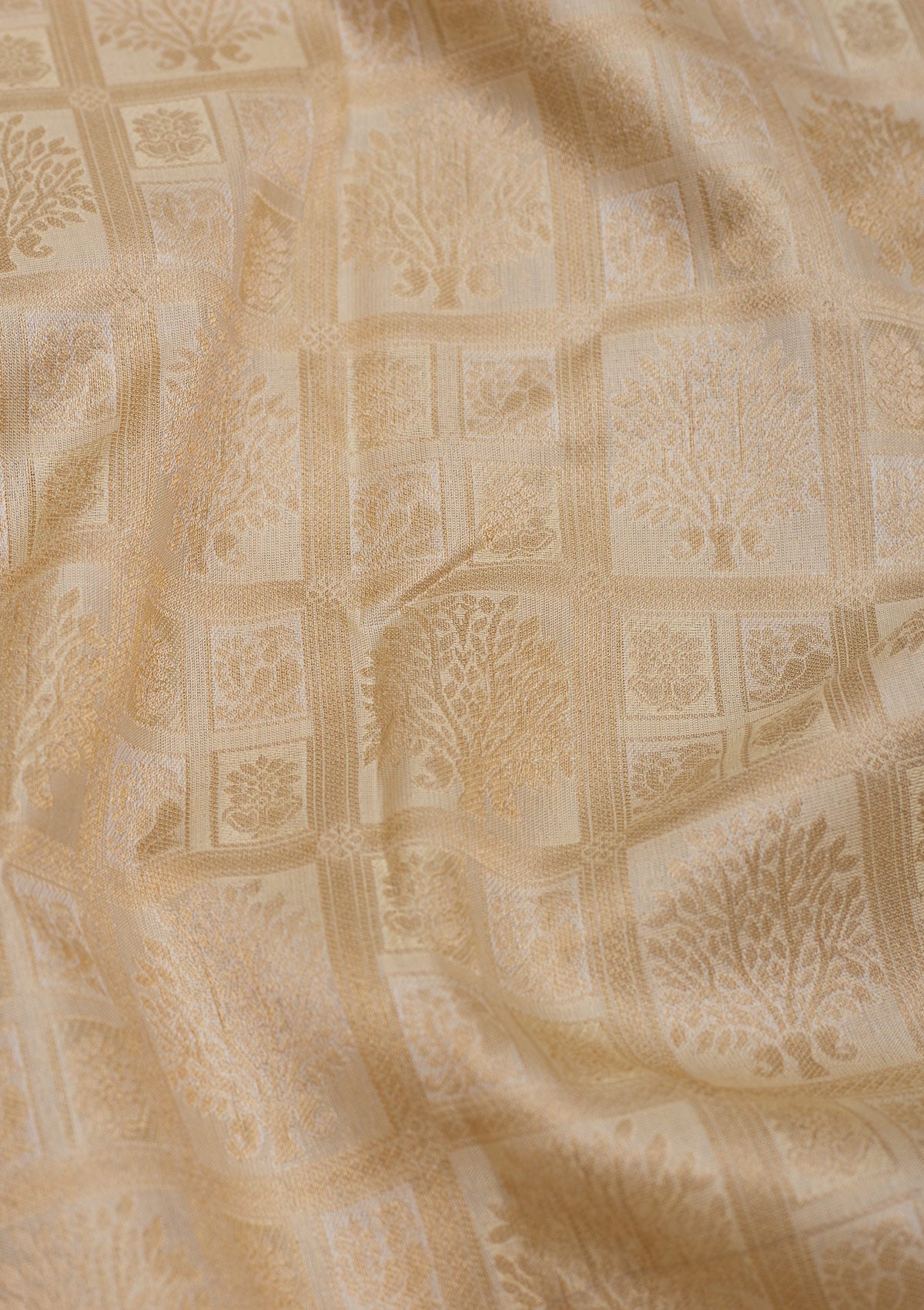 Cream Zariwork Pure Silk Saree-Koskii