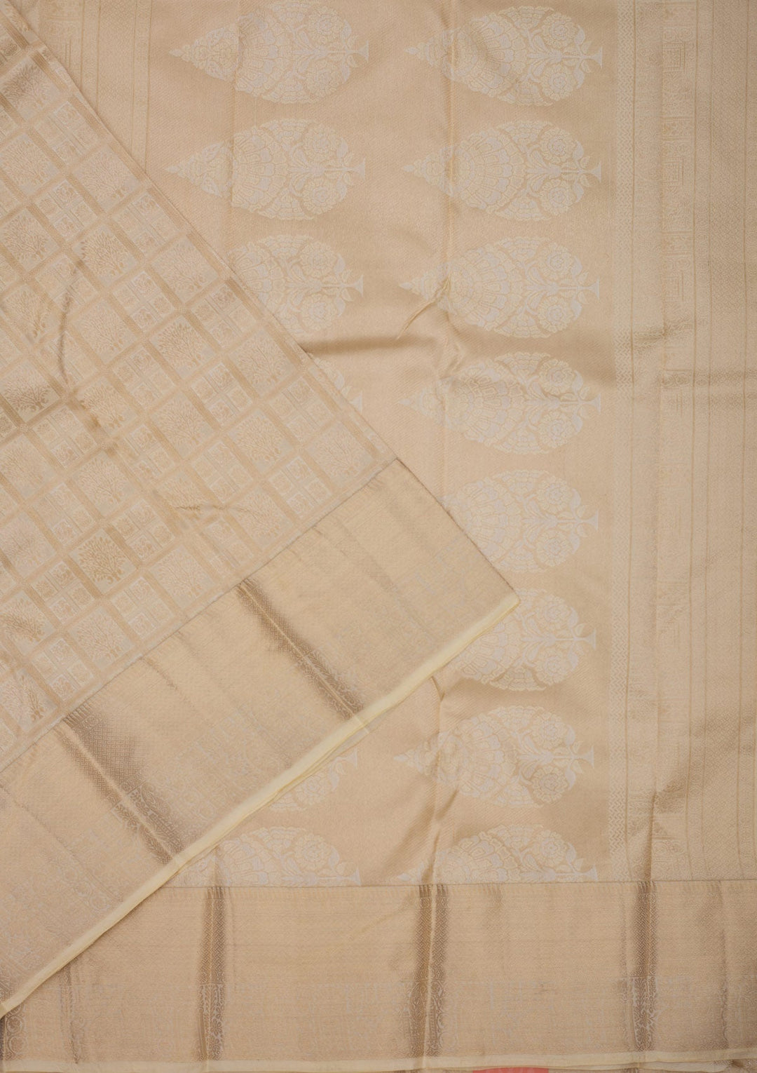 Cream Zariwork Pure Silk Saree-Koskii