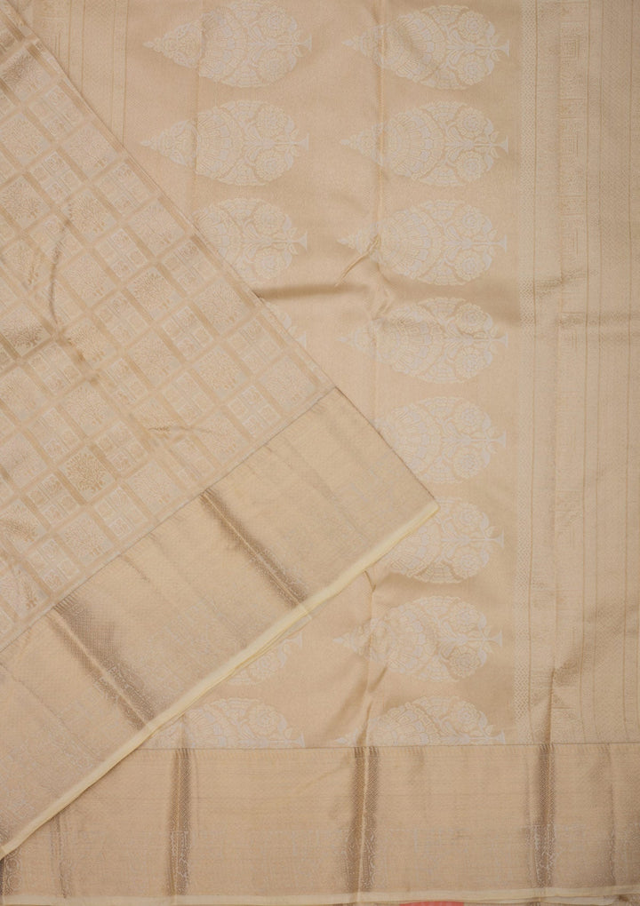 Cream Zariwork Pure Silk Saree-Koskii