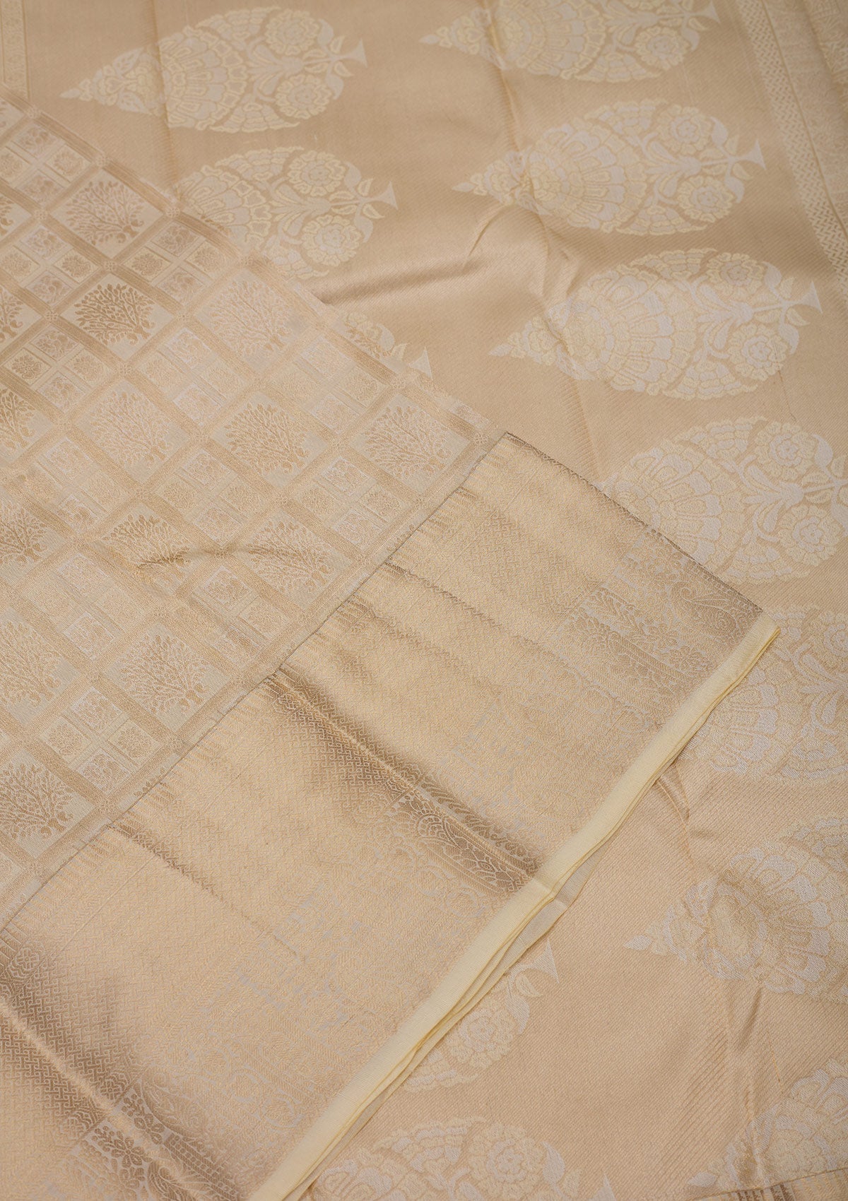 Cream Zariwork Pure Silk Saree-Koskii