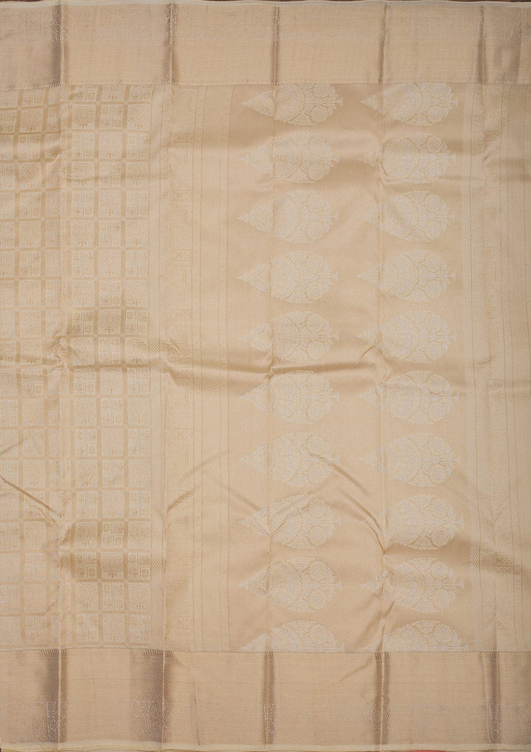 Cream Zariwork Pure Silk Saree-Koskii