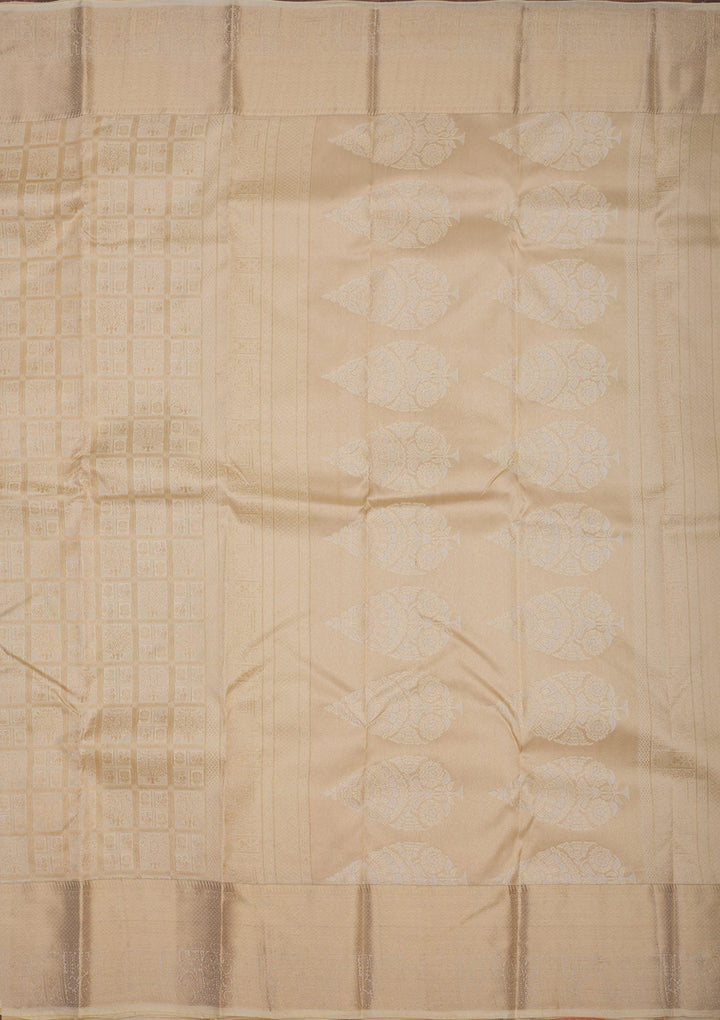 Cream Zariwork Pure Silk Saree-Koskii