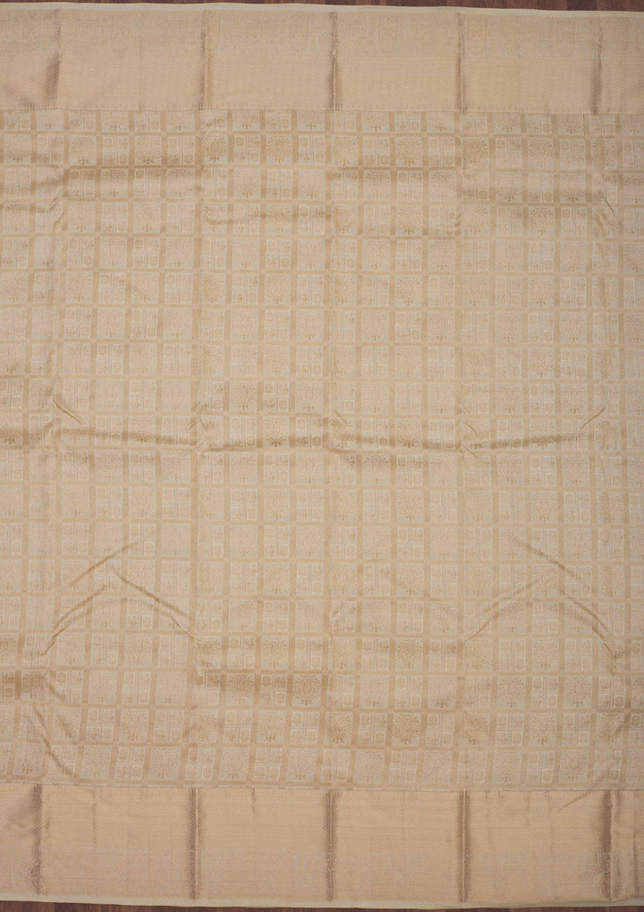Cream Zariwork Pure Silk Saree-Koskii