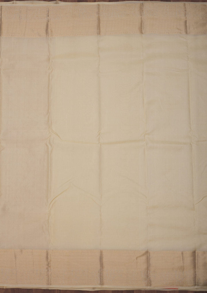 Cream Zariwork Pure Silk Saree-Koskii