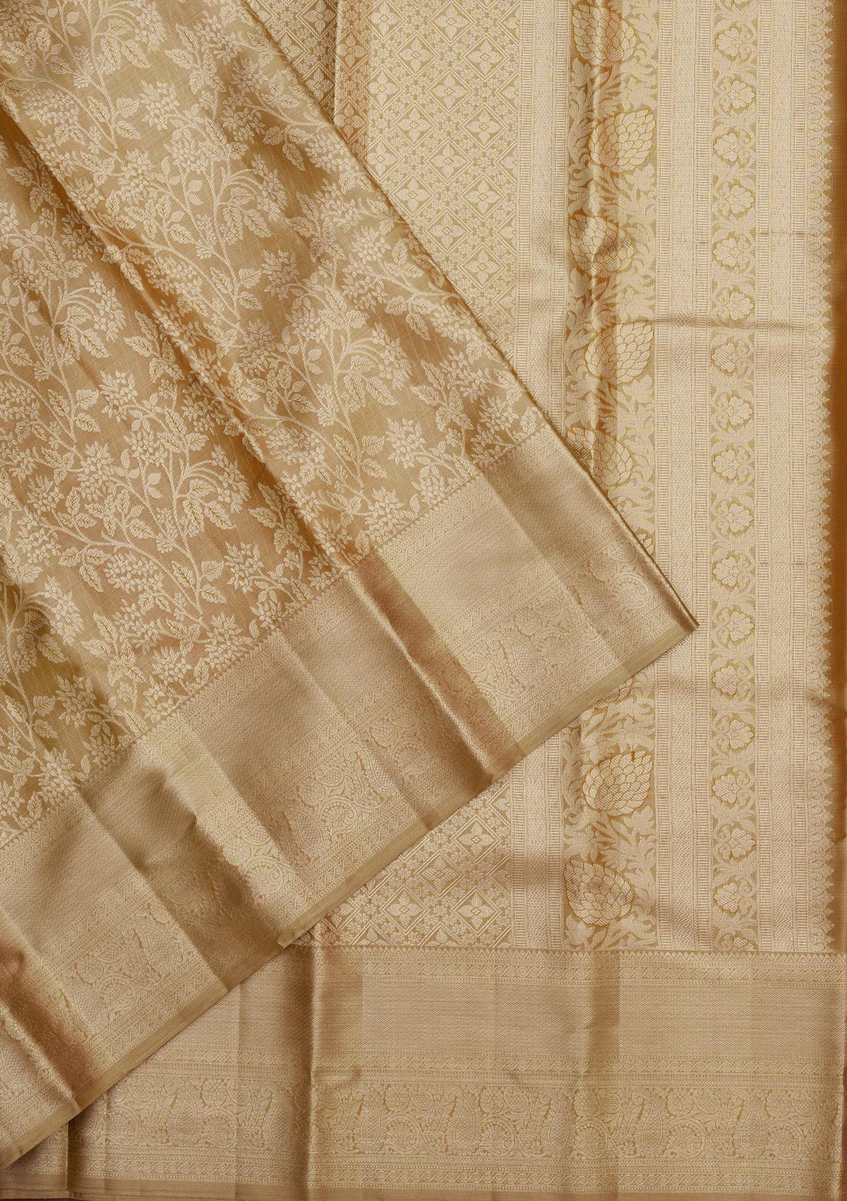 Cream Zariwork Pure Silk Saree-Koskii