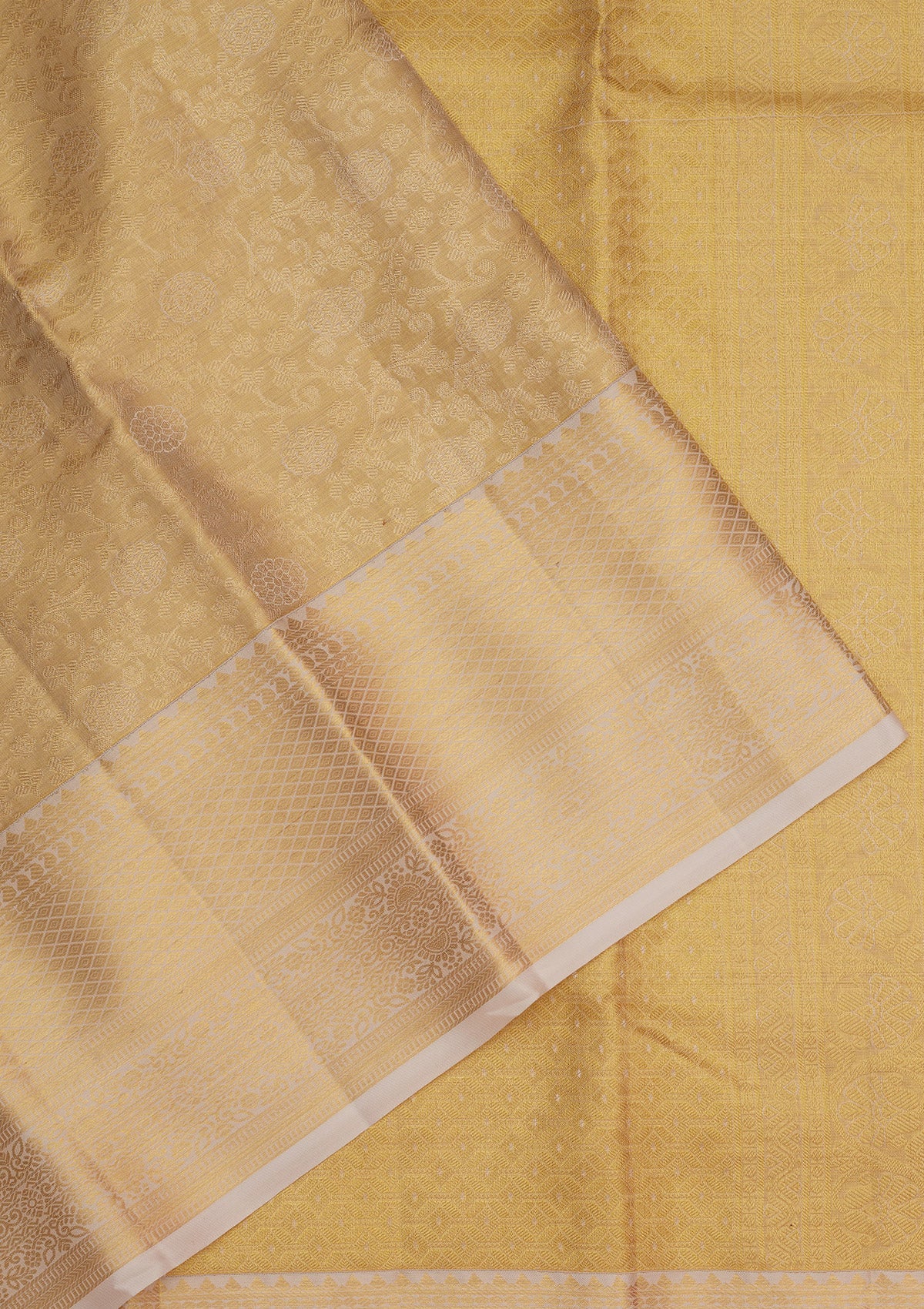 Cream Zariwork Pure Silk Saree-Koskii