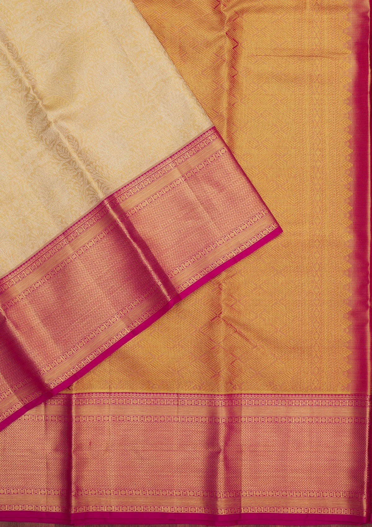 Cream Zariwork Pure Silk Saree-Koskii