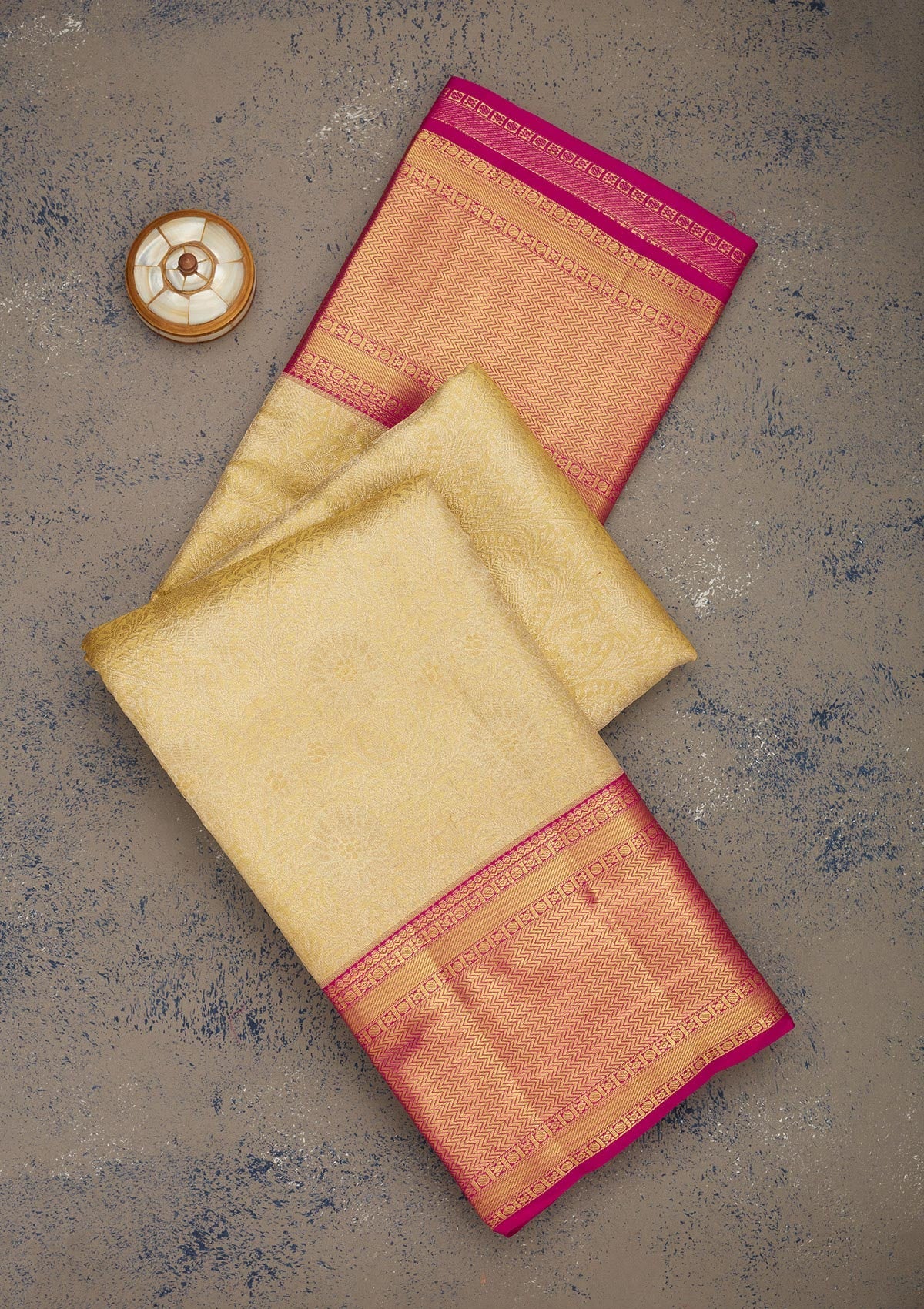 Cream Zariwork Pure Silk Saree-Koskii