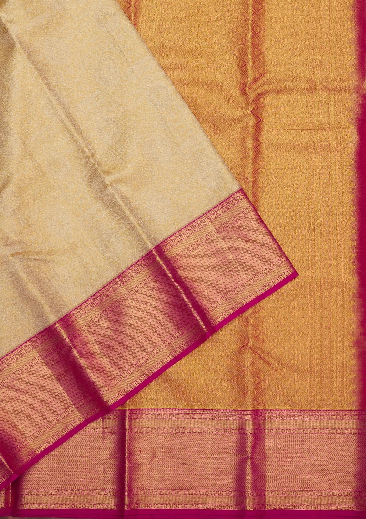 Cream Zariwork Pure Silk Saree-Koskii