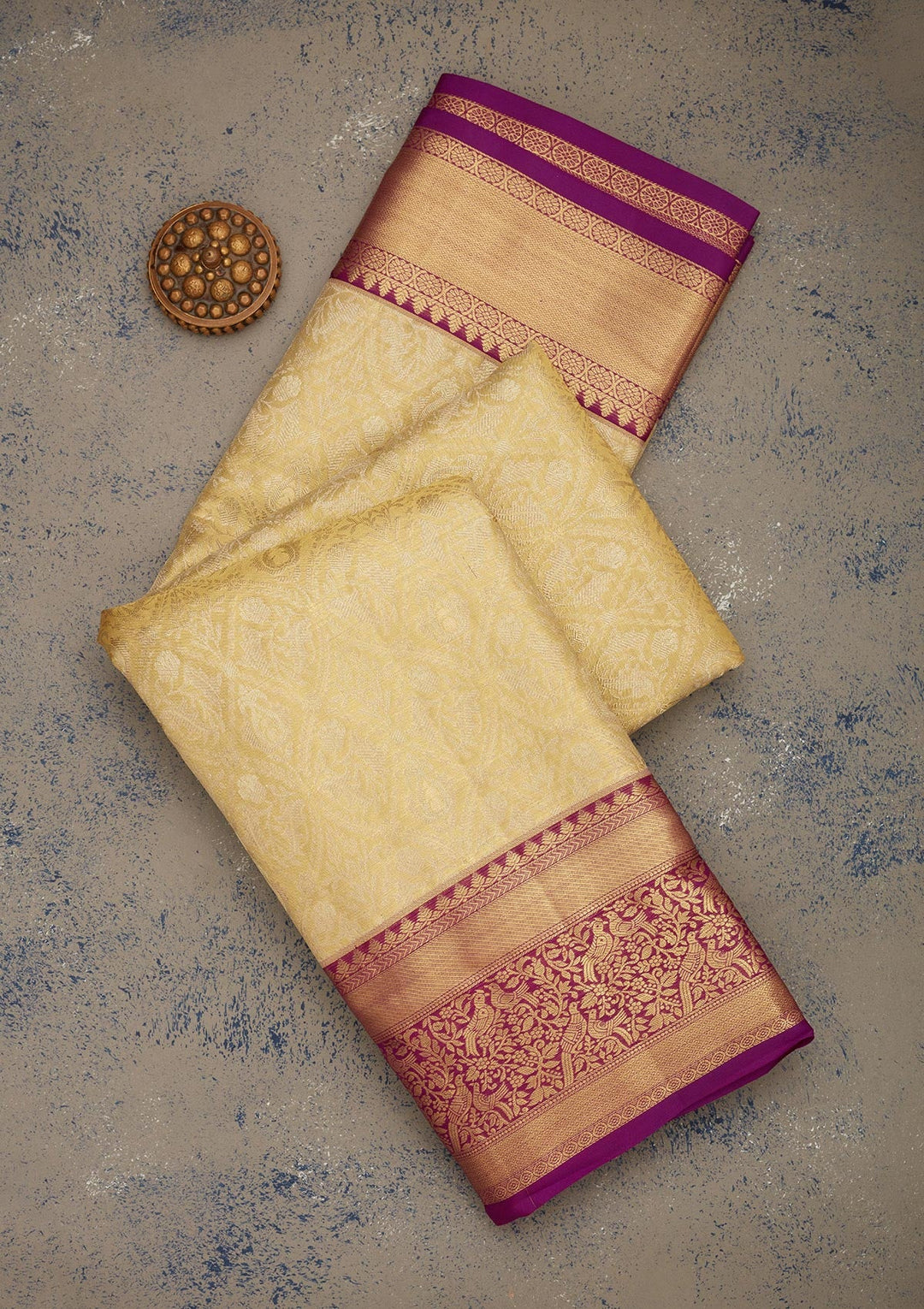 Cream Zariwork Pure Silk Saree-Koskii