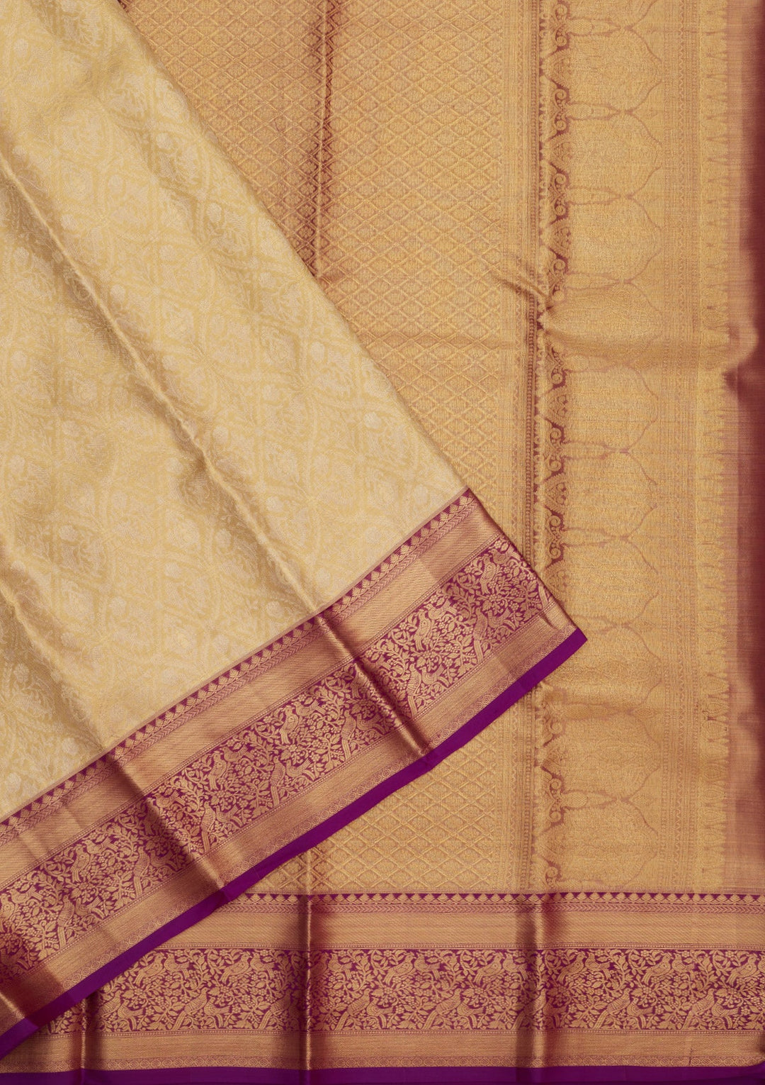 Cream Zariwork Pure Silk Saree-Koskii
